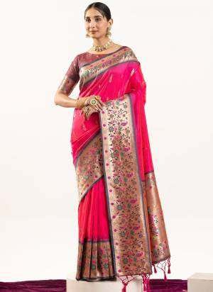 Garb These Festive And Party Wear Saree in Fine Colored.These Saree And Blouse is Fabricated On Banarasi Silk.Its Beautified With Traditional Paithani Meenakari Woven Designer.