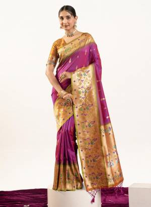 Garb These Festive And Party Wear Saree in Fine Colored.These Saree And Blouse is Fabricated On Banarasi Silk.Its Beautified With Traditional Paithani Meenakari Woven Designer.