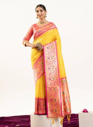 Garb These Festive And Party Wear Saree in Fine Colored.These Saree And Blouse is Fabricated On Banarasi Silk.Its Beautified With Traditional Paithani Meenakari Woven Designer.