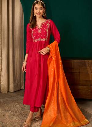 Garb These Suit in Fine Colored Pair With Bottom And Dupatta.These Top Are Silk Slub And Bottom Are Fabricated On Silk Slub Pair With Viscose Jacquard Dupatta.Its Beautified With Designer Embroidery Work.