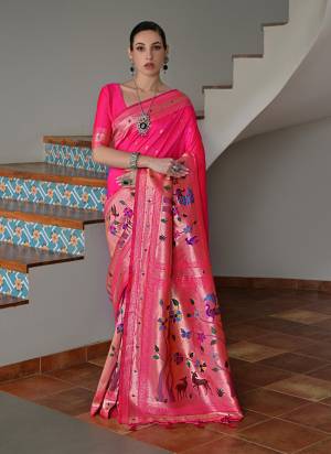 Garb These Festive And Party Wear Saree in Fine Colored.These Saree And Blouse is Fabricated On Banarasi Silk.Its Beautified With Traditional Paithani Meenakari Woven Designer.
