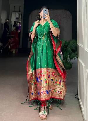 Attractive These Beautiful Looking Readymade Long Kaftaan.These Kaftaan Fabricated On Soft Silk.Its Beautified With Woven Jacquard Paithani Designer.