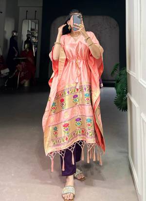 Attractive These Beautiful Looking Readymade Long Kaftaan.These Kaftaan Fabricated On Soft Silk.Its Beautified With Woven Jacquard Paithani Designer.