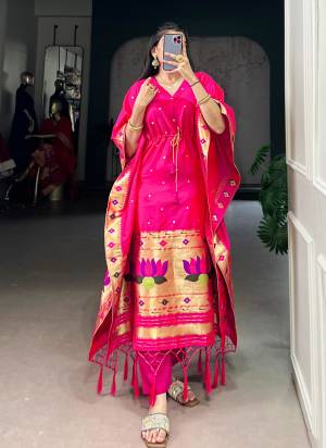 Attractive These Beautiful Looking Readymade Long Kaftaan.These Kaftaan Fabricated On Soft Silk.Its Beautified With Woven Jacquard Paithani Designer.
