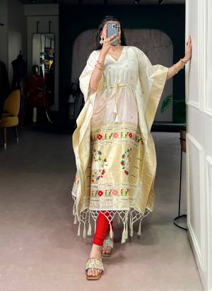 Attractive These Beautiful Looking Readymade Long Kaftaan.These Kaftaan Fabricated On Soft Silk.Its Beautified With Woven Jacquard Paithani Designer.