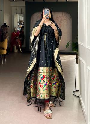 Attractive These Beautiful Looking Readymade Long Kaftaan.These Kaftaan Fabricated On Soft Silk.Its Beautified With Woven Jacquard Paithani Designer.