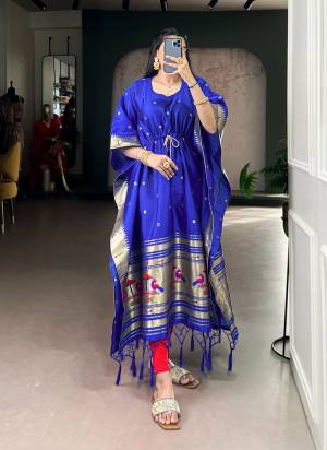 Attractive These Beautiful Looking Readymade Long Kaftaan.These Kaftaan Fabricated On Soft Silk.Its Beautified With Woven Jacquard Paithani Designer.