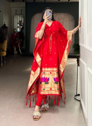 Attractive These Beautiful Looking Readymade Long Kaftaan.These Kaftaan Fabricated On Soft Silk.Its Beautified With Woven Jacquard Paithani Designer.