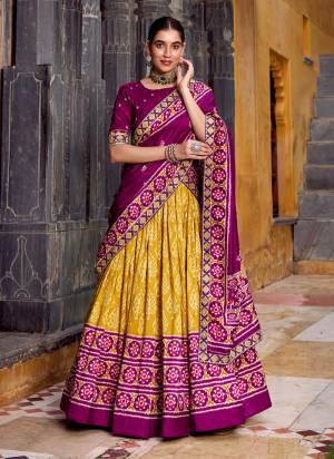 Looking These Party Wear Lehenga Choli in Fine Colored. These Lehenga And Blouse Are Tussar Silk And Dupatta Are Fabricated On Tussar Silk Fabriced. It is Beautified With Designer Ikkat Printed.