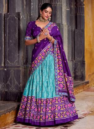 Looking These Party Wear Lehenga Choli in Fine Colored. These Lehenga And Blouse Are Tussar Silk And Dupatta Are Fabricated On Tussar Silk Fabriced. It is Beautified With Designer Ikkat Printed.