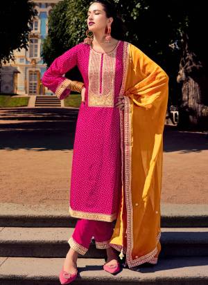 Attractive These Party Wear Salwar Suit in Fine Colored Pair With Bottom And Dupatta.These Top Are Bambarg Russian Silk And Dupatta Are Fabricated On Organza Pair With Silk Bottom.Its Beautified With Digital Bandhej Printed With Embroidery Patch Work.