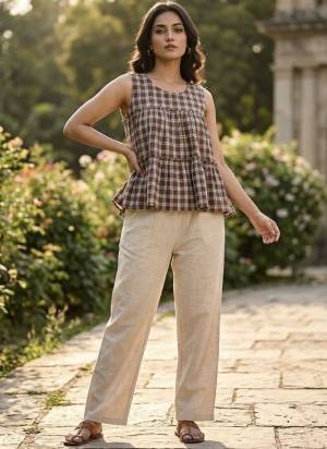 Attactive These Beautiful Looking Readymade Top With Bottom.These Top And Bottom Are Linen Cotton Fabricated.Its Beautified With Woven Checks Designer.