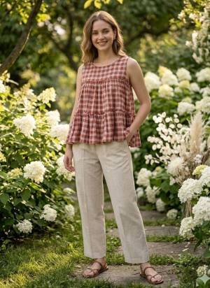 Attactive These Beautiful Looking Readymade Top With Bottom.These Top And Bottom Are Linen Cotton Fabricated.Its Beautified With Woven Checks Designer.