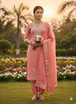 Looking These Disigner Suit in Fine Colored Pair With Bottom And Dupatta.These Top Are Dani Cotton And Dupatta Are Fabricated On Cotton Jacquaed Pair With Santoon Bottom.Its Beautified With Woven Designer With Embroidery Work.