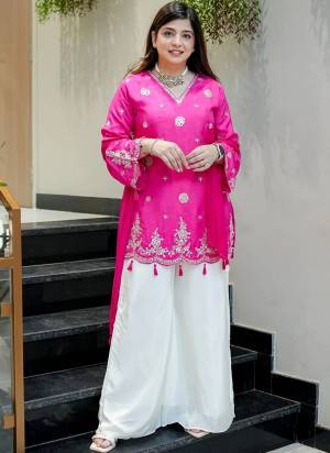 Looking These Suit in Fine Colored Pair With Bottom And Dupatta.These Top Are Silk And Bottom Are Fabricated On Silk Pair With Nazmin Dupatta.Its Beautified With Designer Embroidery Work.