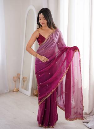 Looking These Party Wear Saree in Fine Pedding Colored.These Saree Are Fendy Satin And Blouse is Fendy Satin Fabricated.Its Beautified With Pedding Color With Sequance Embroidery Work.