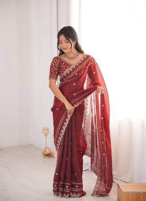 Looking These Fancy Party Wear Saree in Fine Colored.These Saree Are Fendy Satin And Blouse is Fendy Satin Fabricated.Its Beautified With Sequance Embroidery Work.