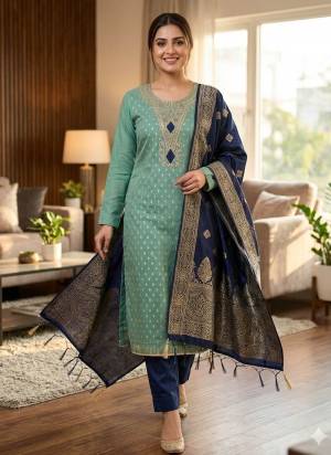 Garb These Disigner Suit in Fine Colored Pair With Bottom And Dupatta.These Top Are Simmer Butti And Dupatta Are Fabricated On Banarasi Pair With Santoon Bottom.Its Beautified With Woven Butti Designer With Embroidery Work.