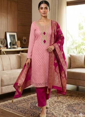 Garb These Disigner Suit in Fine Colored Pair With Bottom And Dupatta.These Top Are Simmer Butti And Dupatta Are Fabricated On Banarasi Pair With Santoon Bottom.Its Beautified With Woven Butti Designer With Embroidery Work.