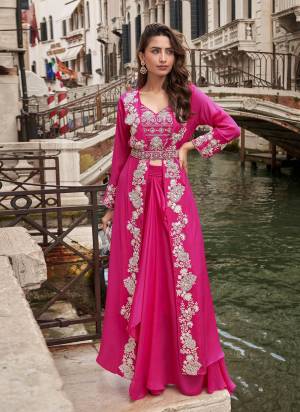 Looking These Fancy Indo Western Party Wear Free Size Stitched Plazzo Suit With Shrug in Fine Colored Pair.These Top And Bottom Are Chinon And Pair With Chinon Shrug Fabric.Its Beautified With Heavy Designer Embroidery Work.