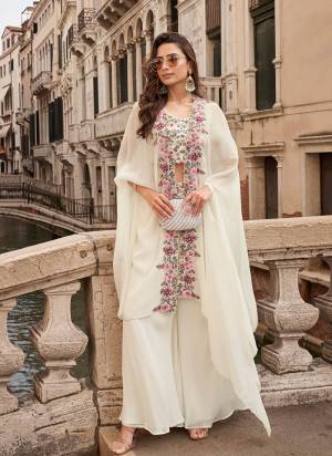Looking These Fancy Indo Western Party Wear Free Size Stitched Plazzo Suit With Shrug in Fine Colored Pair.These Top And Bottom Are Chinon And Pair With Chinon Shrug Fabric.Its Beautified With Heavy Designer Embroidery Work.