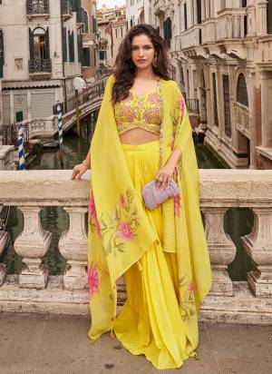 Looking These Fancy Indo Western Party Wear Free Size Stitched Plazzo Suit With Shrug in Fine Colored Pair.These Top And Bottom Are Chinon And Pair With Chinon Shrug Fabric.Its Beautified With Heavy Designer Embroidery Work.