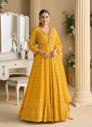 Garb These Party Wear Free Size Stitched Anarkali Suit in Fine Colored Pair.These Top Are Georgette And Dupatta Are Georgette Fabric.Its Beautified With Heavy Designer Chikankari Embroidery Work.