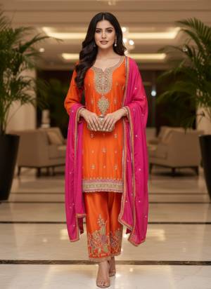 Garb These Designer Readymade Suit in Fine Colored Pair With Bottom And Dupatta.These Top Are Chinon And Dupatta Are Fabricated On Chinon Pair With Chinon Bottom.Its Beautified With Designer Codding,Sequance Embroidery Work.