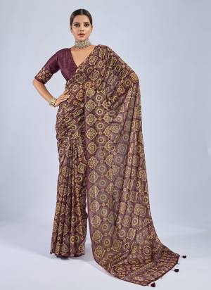 Looking These Fancy Party Wear Saree in Fine Colored.These Saree Are Chiffon And Blouse is Chiffon Fabricated.Its Beautified With Woven Patta Designer, Ajrak Printed,Sequance Work Blouse.