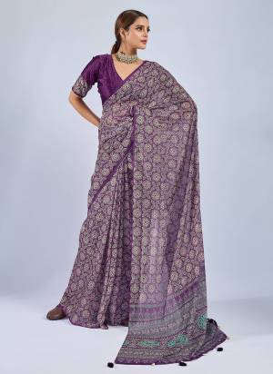 Looking These Fancy Party Wear Saree in Fine Colored.These Saree Are Chiffon And Blouse is Chiffon Fabricated.Its Beautified With Woven Patta Designer, Ajrak Printed,Sequance Work Blouse.