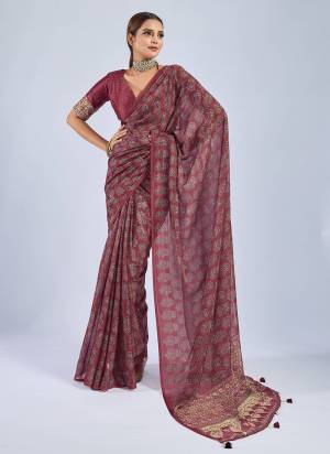 Looking These Fancy Party Wear Saree in Fine Colored.These Saree Are Chiffon And Blouse is Chiffon Fabricated.Its Beautified With Woven Patta Designer, Ajrak Printed,Sequance Work Blouse.