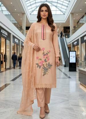 Garb This Suits In Lovely Color.Its Pretty Top Is Roman Silk Based Paired Bottom Santoon And Naznin Fabricated Dupatta Are Designer Embroidery Work. Which Gives An Attractive To The Dress.