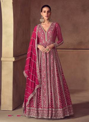 Looking These Party Wear Free Size Stitched Anarkali Suit in Fine Colored Pair.These Top And Dupatta Are Chinon Fabriced.Its Beautified With Heavy Designer Embroidery Work.