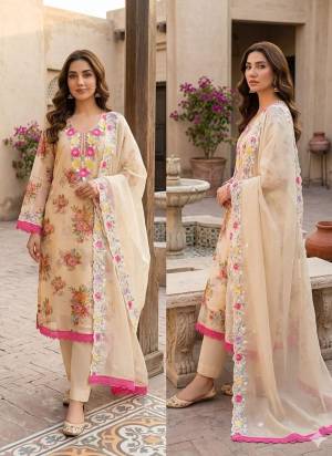 Garb This Suits In Lovely Color.Its Pretty Top Is Simmer Based Paired Bottom Santoon And Chanderi Fabricated Dupatta Are Designer Digital Printed With Embroidery Work .