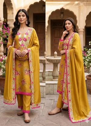 Garb This Suits In Lovely Color.Its Pretty Top Is Simmer Based Paired Bottom Santoon And Chanderi Fabricated Dupatta Are Designer Digital Printed With Embroidery Work .