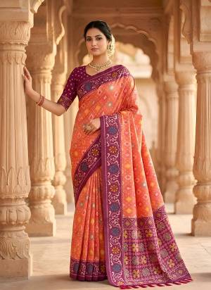 Attractive These Party Wear Saree in Fine Colored.These Saree Are Patola Silk And Blouse is Fabricated On Patola Silk.Its Beautified With Weaving Jacquard Meenakari Designer.