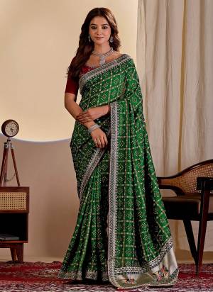 Garb This Party Wear Saree Paired With Blouse.This Saree Are Vichitra Silk And Blouse Are Banglori Silk Fabric With Designer Teble Printed Bandhani With Thread,Sequance Embroidery,Diamond Work. Buy This Pretty Saree Now.