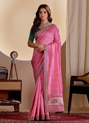 Garb This Party Wear Saree Paired With Blouse.This Saree Are Vichitra Silk And Blouse Are Banglori Silk Fabric With Designer Teble Printed Bandhani With Thread,Sequance Embroidery,Diamond Work. Buy This Pretty Saree Now.