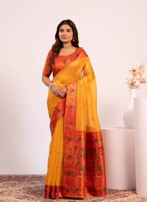 Attractive These Festive And Party Wear Saree in Fine Colored.These Saree And Blouse is Fabricated On Tissue Silk.Its Beautified With Woven Jari,Paithani Pallu Designer.