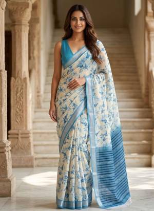 Attrective Looking These Party Wear Saree in Fine Colored.These Saree Are Linen Silk And Blouse is Fabricated On Linen Silk.Its Beautified With Woven Jari Border Designer With Floral Printed.