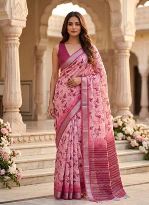 Attrective Looking These Party Wear Saree in Fine Colored.These Saree Are Linen Silk And Blouse is Fabricated On Linen Silk.Its Beautified With Woven Jari Border Designer With Floral Printed.
