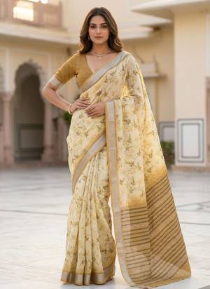 Attrective Looking These Party Wear Saree in Fine Colored.These Saree Are Linen Silk And Blouse is Fabricated On Linen Silk.Its Beautified With Woven Jari Border Designer With Floral Printed.
