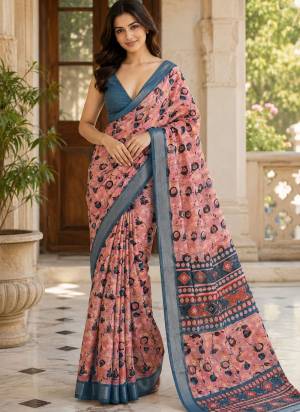 Attrective Looking These Party Wear Saree in Fine Colored.These Saree Are Linen Silk And Blouse is Fabricated On Linen Silk.Its Beautified With Woven Jari Border Designer With Floral Printed.