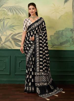 Looking This Party Wear Saree Paired With Blouse.This Saree And Blouse Are Chinon Silk Fabric With Designer Digital Printed With Mirror Work. Buy This Pretty Saree Now.
