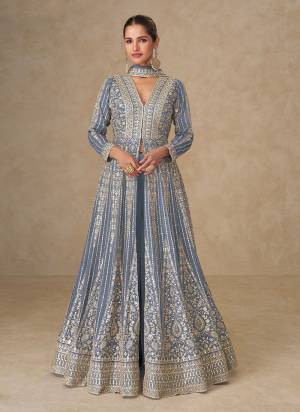 Looking These Party Wear Free Size Stitched Anarkali Suit in Fine Colored Pair.These Top  Botton And Dupatta Are Chinon Fabriced.Its Beautified With Heavy Designer Embroidery Work.