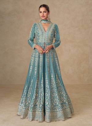 Looking These Party Wear Free Size Stitched Anarkali Suit in Fine Colored Pair.These Top  Botton And Dupatta Are Chinon Fabriced.Its Beautified With Heavy Designer Embroidery Work.