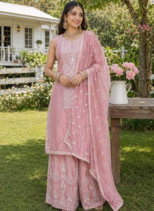  Looking These Party Wear Plazzo Suit in Fine Colored Pair With Dupatta.These Top,Bottom And Dupatta Are Chinon Fabricated.Its Beautified With Designer Heavy Embroidery Work.