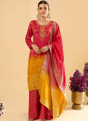 Garb These Designer Plazzo Suit in Fine Colored Pair With Bottom And Dupatta.These Top Are Viscose Jacquard And Bottom Are Fabricated On Viscose Pair With Viscose Jacquard Dupatta.Its Beautified With Woven Jacquard Designer With Hand Work.