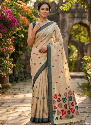 Garb These Party Wear Saree in Fine Colored.These Saree Are Linen And Blouse is Fabricated On Linen.Its Beautified With Woven Multy Thread Designer.