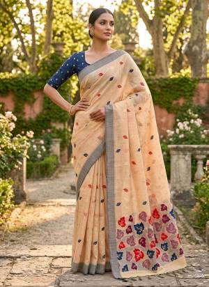 Garb These Party Wear Saree in Fine Colored.These Saree Are Linen And Blouse is Fabricated On Linen.Its Beautified With Woven Multy Thread Designer.
